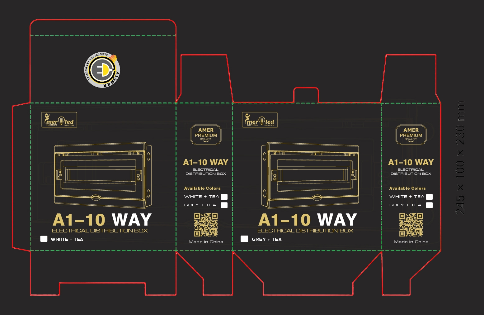 A1-10 Way electrical distribution box flat packaging artwork