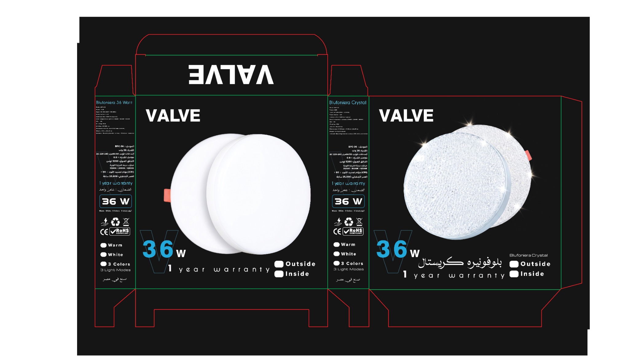 Valve 36W packaging dieline