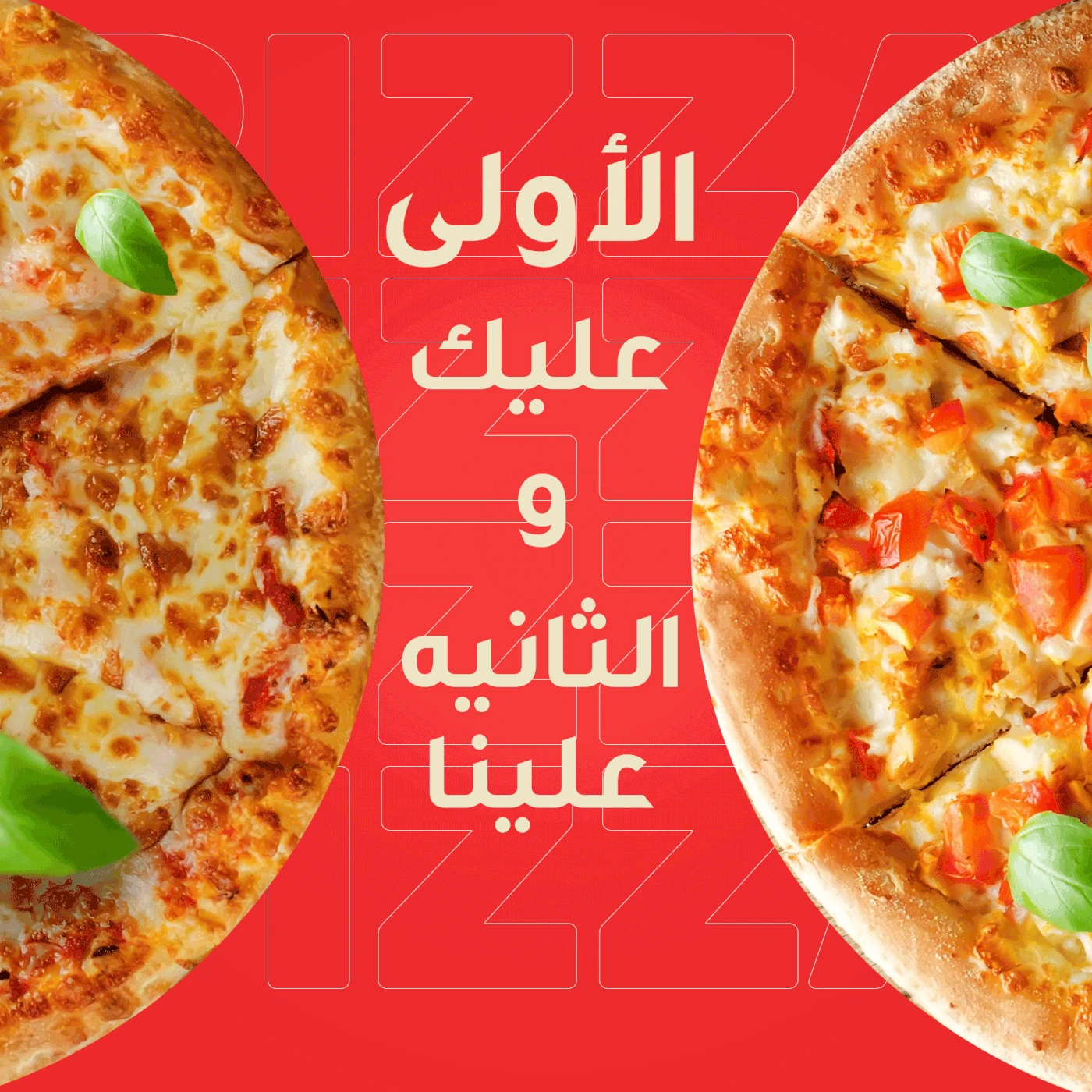 Pizza campaign artwork featuring two pizza choices