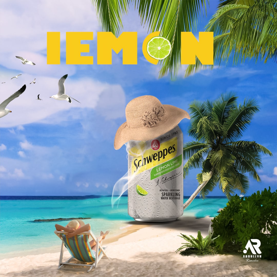 Lemon-themed Schweppes beach concept