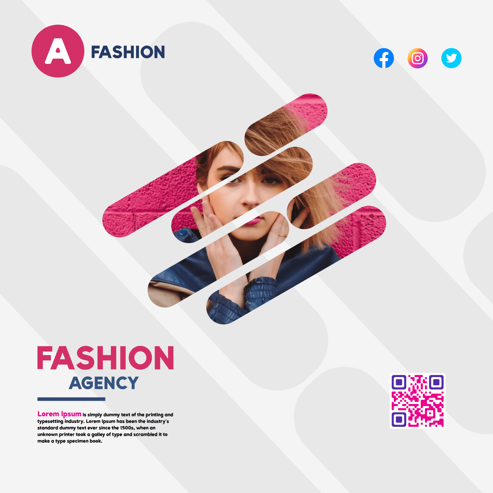 Fashion agency graphic with cutout portrait strips