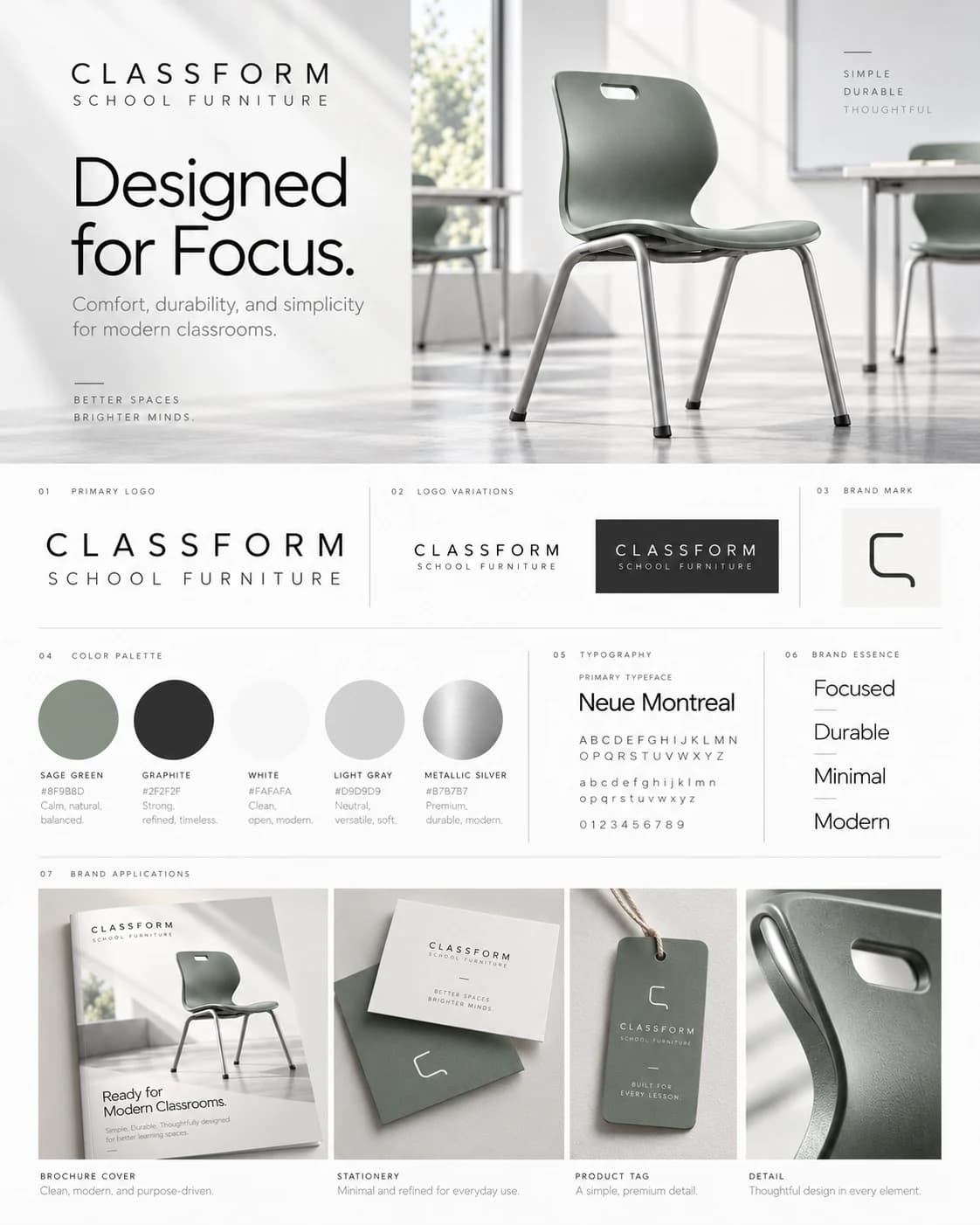 Secondary identity board showing typography, colors and applications