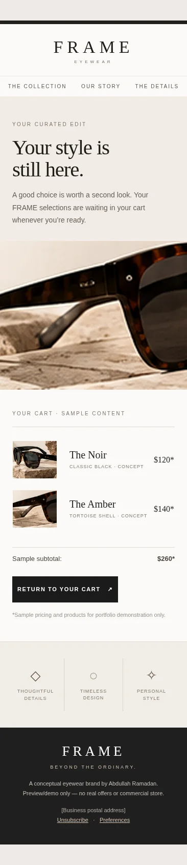 Mobile screenshot of the abandoned-cart HTML email