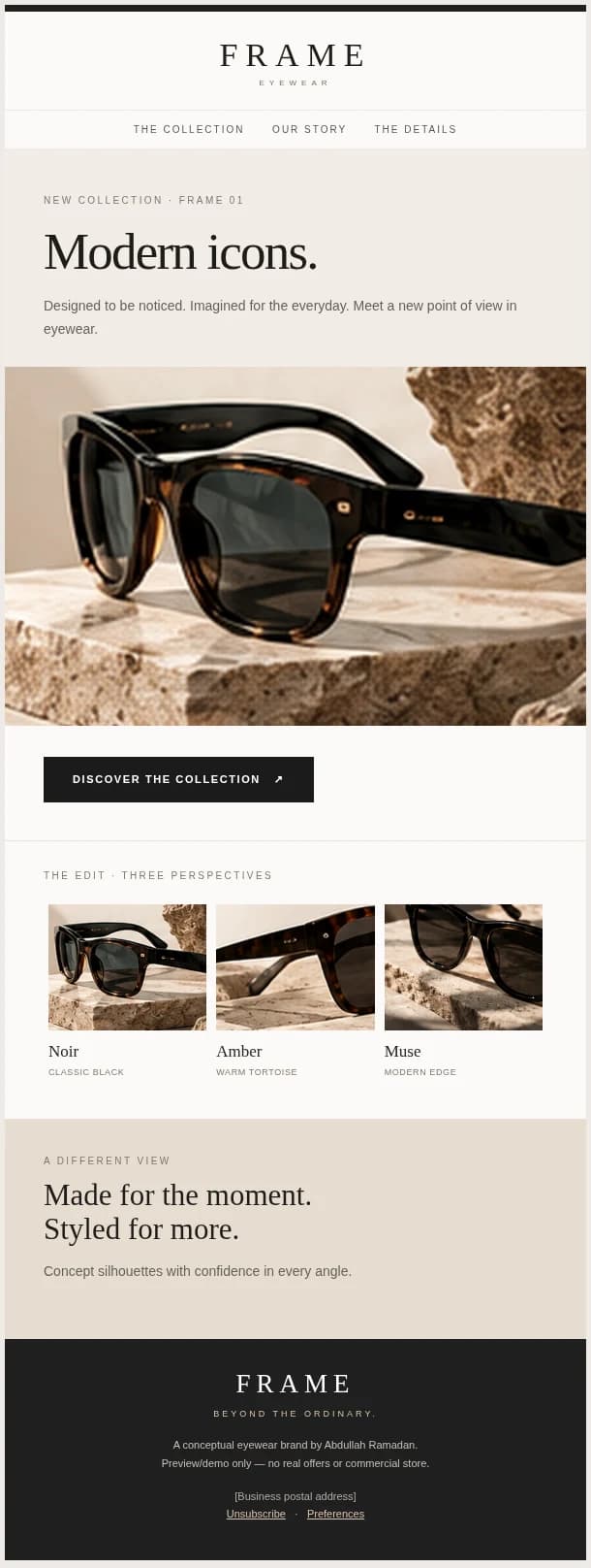 Desktop screenshot of the product-launch HTML email