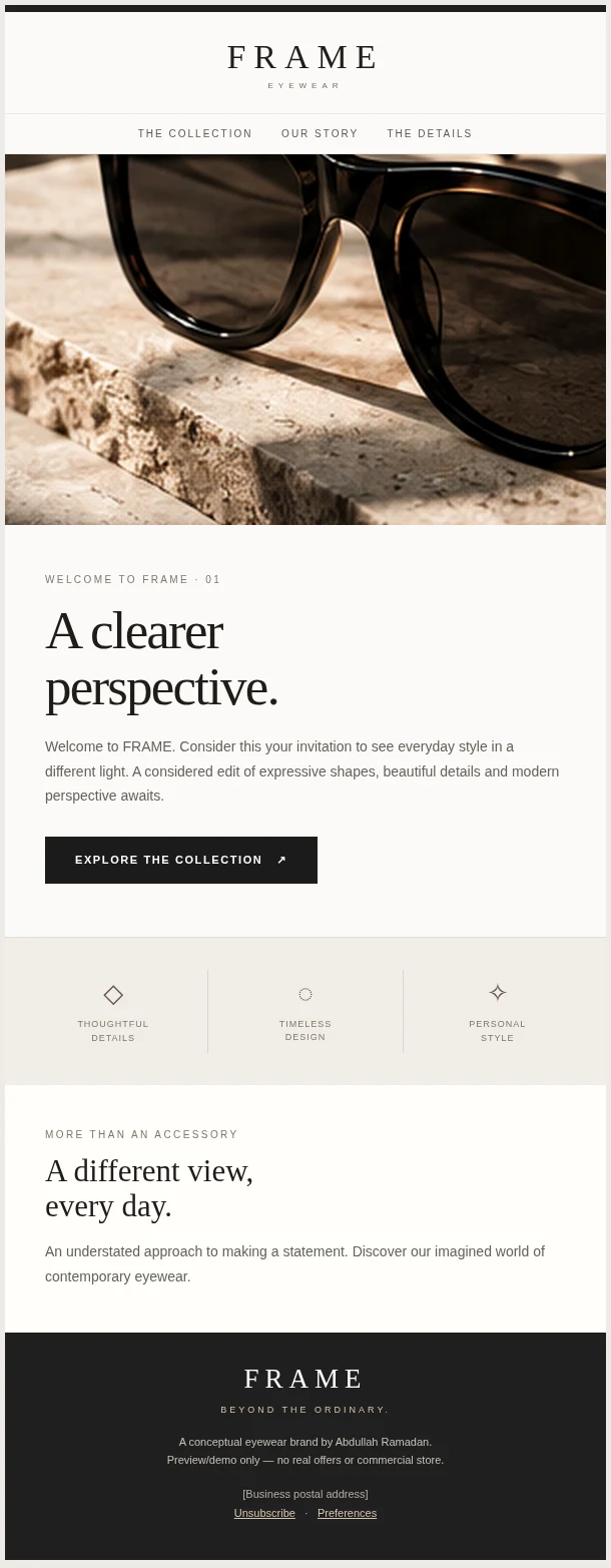 Desktop screenshot of the welcome HTML email